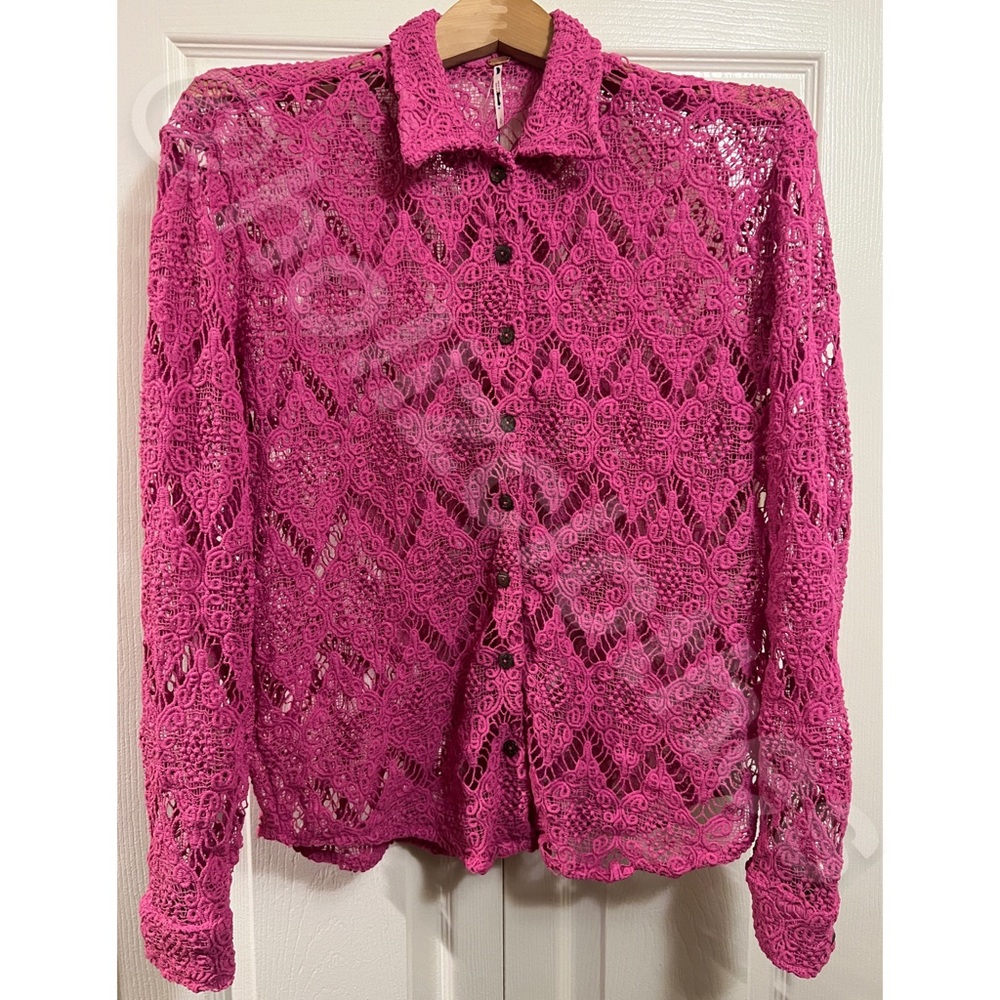 Free People NWOT Until Sundown Lace Button Down Shirt S - Picture 6 of 15